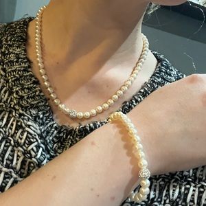 Pearl and rhinestone necklace and bracelet set